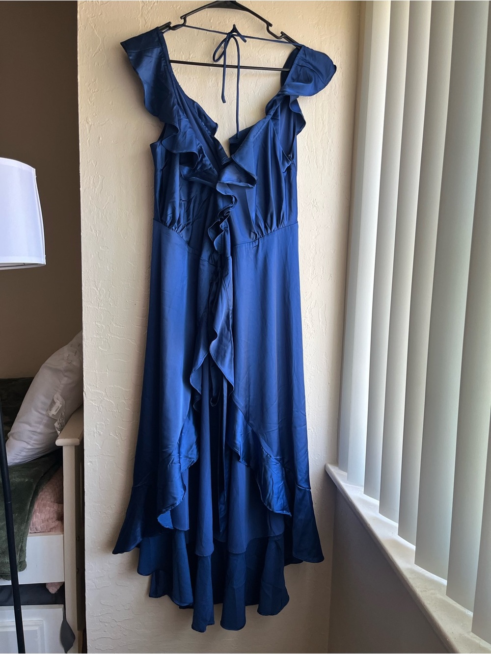 Astr Royal Blue Ruffle V-Neck High-Low Dress - Picture 2 of 5